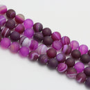 fuchsia Striped agate matte round beads
