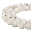 White Moonstone with Black Specks Prism Cut Double Point 9x10mm 15.5'' Strand