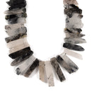 Black Tourmalinated Quartz Graduated Slab Slice Stick Points Beads 25-45mm 15.5"Strand