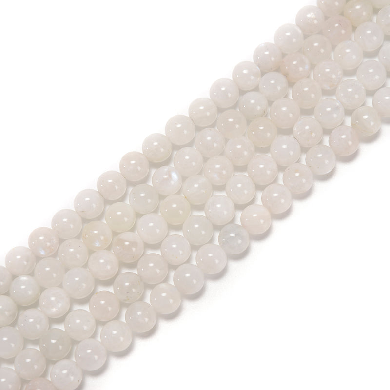 White Rainbow Moonstone Smooth Round Beads Size 8mm 15.5'' Strand