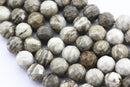 silver leaf jasper faceted round beads