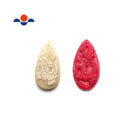 Red / White Bamboo Coral Hand Carved Dragon Teardrop Pendant Sold by Piece
