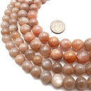 High Quality Peach Moonstone Smooth Round Beads Size 8mm 10mm 12mm 15.5" Strand