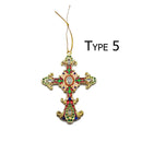 Cloisonne Christmas Tree Ornament Crucifix Cross 3.75 x 4" Wide Sold Per Piece