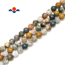 Natural Ocean Jasper Smooth Round Beads Size 4mm 6mm 8mm 10mm 12mm 15.5" Strand