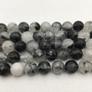 black tourmalinated quartz faceted round beads