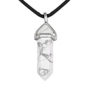 Howlite Pendulum Pendant Healing Point Size 40x8mm Silver Leather Cord