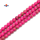 Hot Pink Glass Green Splash Painted Smooth Round Beads 6mm 8mm 10mm 15.5" Strand