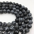 snowflake obsidian smooth round beads