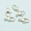 925 Sterling Silver Striped Lobster Clasp Size 8x14.5mm 2Pcs Per Bag