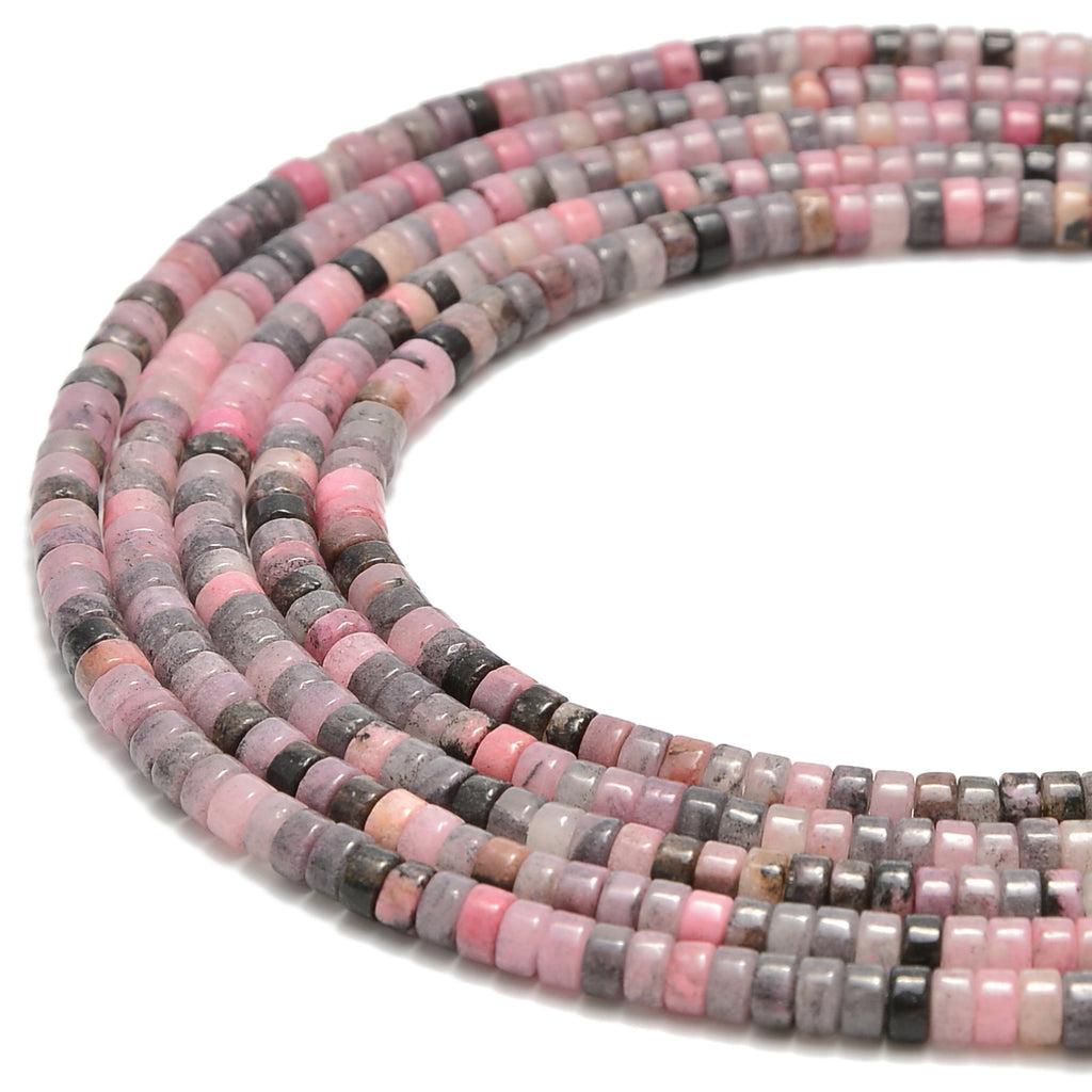 Natural Rhodonite Heishi Rondelle Discs Bead Size 2x4mm 15.5'' per Str CRC Beads