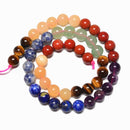 Natural Rainbow Chakra Gemstone Beads Smooth Round 6mm 8mm 10mm 15.5'' Strand