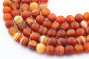 large hole red Striped agate carnelian matte round beads