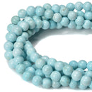 2.0mm Large Hole Light Blue Turquoise Smooth Round Size 6mm 8mm 15.5'' Strand