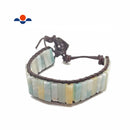 Natural Amazonite Stone Rectangle Tube Leather Wrap Bracelet