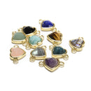 Gemstone Faceted Heart Shape Gold Edge Connector Pendant Charm Size 11x11mm