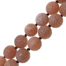 2.0mm Hole Natural Dark Peach Moonstone Carved Round Beads Size 18mm 8'' Strand
