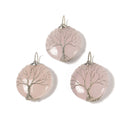 Rose Quartz Tree Pendant Silver Rose Gold Wire Wrap Round 35mm Sold per Piece