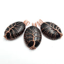 black onyx tree pendant copper wire wrap oval