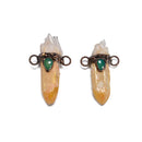 Citrine Copper Plated Wrapped Point Pendant With Green Agate Size 65-75mm