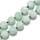 2.0mm Large Hole Natural Green Moonstone Carved Round Beads Size 18mm 8'' Strand