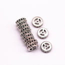 silver plated micro pave black zircon flat wheel charm