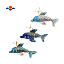 Cloisonne Christmas Tree Ornament Wiggling Dolphin Decoration 4.5" Inches Long
