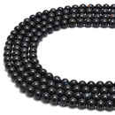 Black Tourmaline With Brown Matrix Smooth Round Beads 6mm 8mm 10mm 15.5" Strand