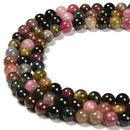 High Grade Multi Tourmaline Smooth Round Beads Size 6mm 8mm 10mm 15.5'' Strand