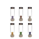 03 - Crystal Infused Healing Glass Water Bottle Gemstone Chips 9" Tall Amethyst, Tiger Eye, Quartz, Aventurine, Citrine, Lapis