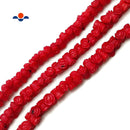 Red Bamboo Coral Hand Carved Flower Beads Size Approx 8x10mm 15.5'' Strand