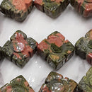 unakite hand carved square beads