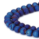 blue coated druzy agate matte round beads