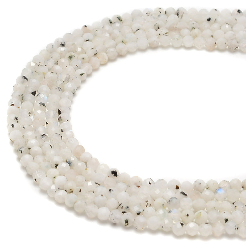 White Moonstone Black Specks Faceted Round Beads 2mm 3mm 4mm 5mm 15.5" Strand