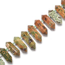Rhyolite Graduated Top Drill Faceted Points Beads Size 25-45mm 15.5'' Strand