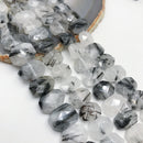 black tourmalinated quartz rectangle faceted octagon beads