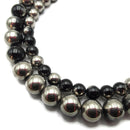 Black & Silver Coated Opalite Smooth Round Beads 10mm 12mm 15.5" Strand
