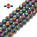 rainbow color coated Druzy agate faceted round beads