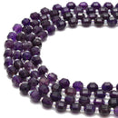 Natural Amethyst Prism Cut Double Point Faceted Round Beads 8mm 15.5'' Strand