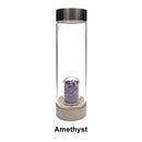 03 - Crystal Infused Healing Glass Water Bottle Gemstone Chips 9" Tall Amethyst, Tiger Eye, Quartz, Aventurine, Citrine, Lapis
