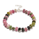 Multi Tourmaline Wheel Beaded Bracelet Silver Plated Clasp 5x7mm 7.5" Length