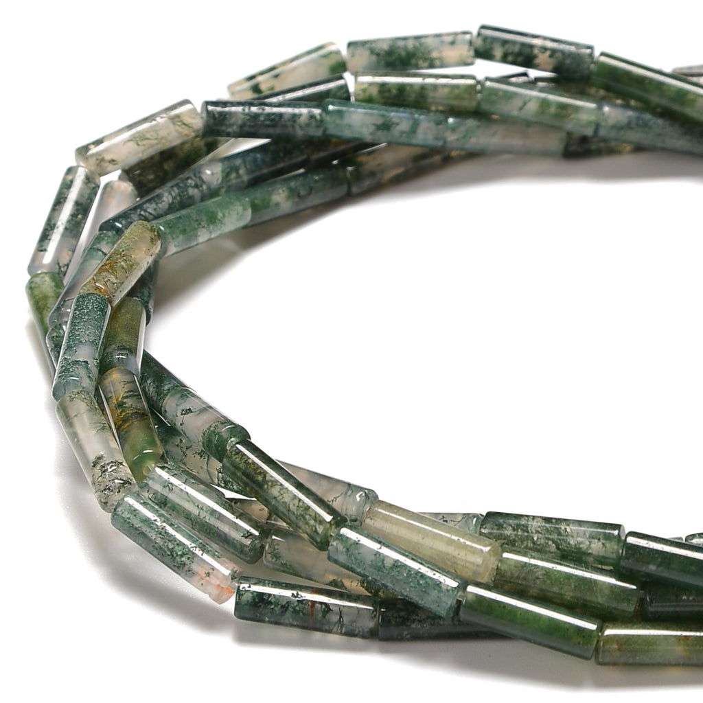 Natural Moss Agate Cylinder Tube Beads – 4x13mm – 15.5” Strand – Genuine Stone