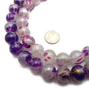 Purple Splash Glass Beads Smooth Round Beads Size 14mm 15.5'' per Strand