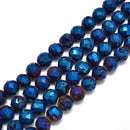 Blue Coated Druzy Agate Faceted Round Beads 6mm 8mm 10mm 15.5" Strand