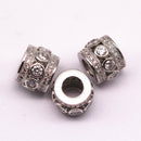 silver plated mirco pave clear zircon cylinder charm