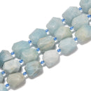 Natural Aquamarine Faceted Nugget Chunk Beads Size 13x18mm 15.5'' Strand