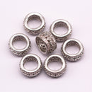 silver plated micro pave zircon flat wheel charm