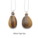 Natural Stone Essential Oil Necklace Flat Round Perfume Bottle & Silver Chain