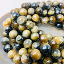 coated golden blue Tiger's eye smooth round beads