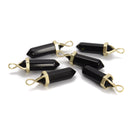 Black Obsidian Pendulum Healing Point Gold Plated Bail Pendant 8x40mm 6 PCS